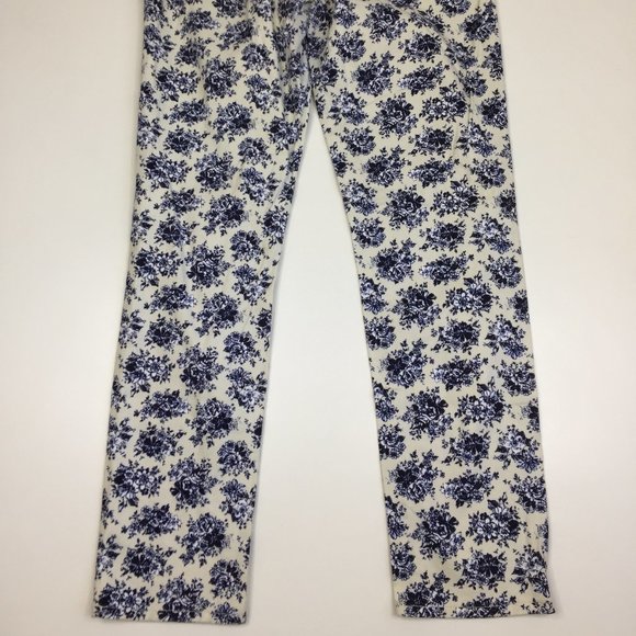 PAIGE Blue White Floral Print PEG 5 Pocket Logo Hardware Skinny Jeans - Picture 10 of 10